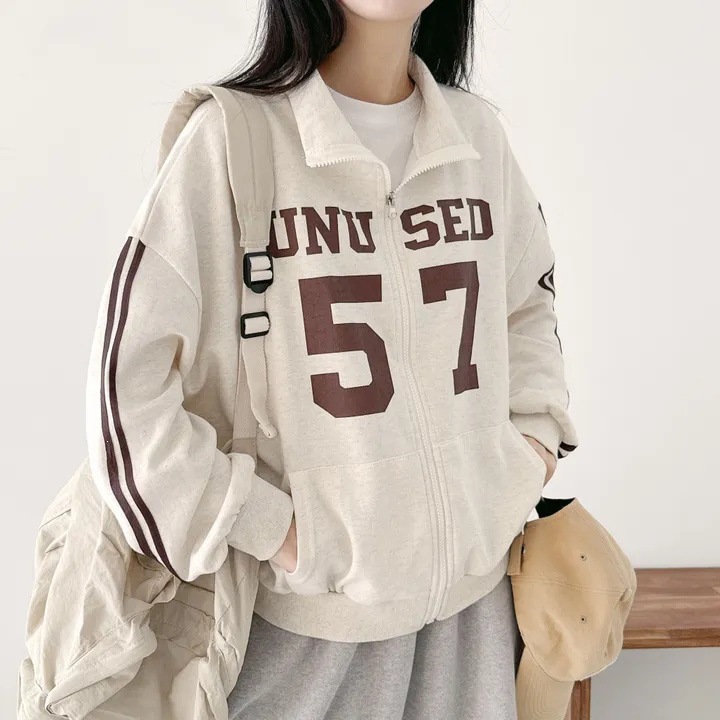 clothing外贸韩版高街两条杠插肩立领开衫卫衣女款2025新款设计感