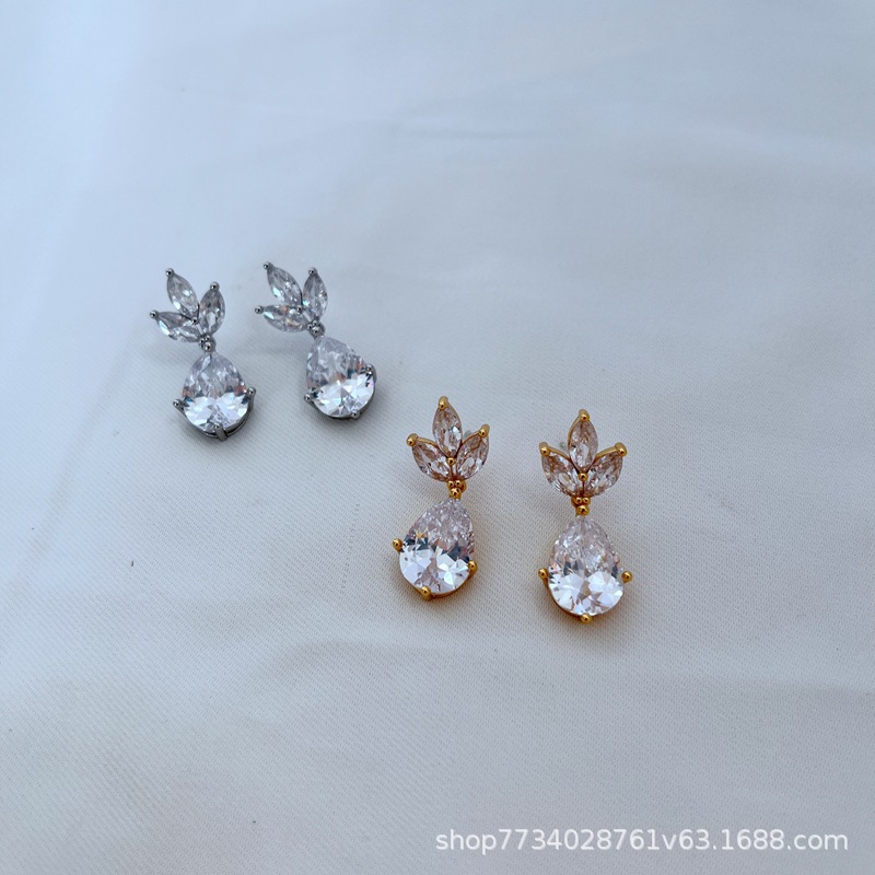 Small design fashionable elegant stone inlay drop-shaped with zircon