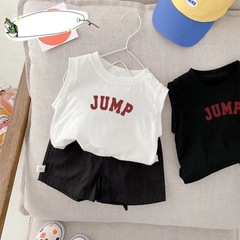 100% Pure Cotton Children's Summer Tank Top with Letter Print for Boys and Girls, New Arrival, Sleeveless T-Shirt Top