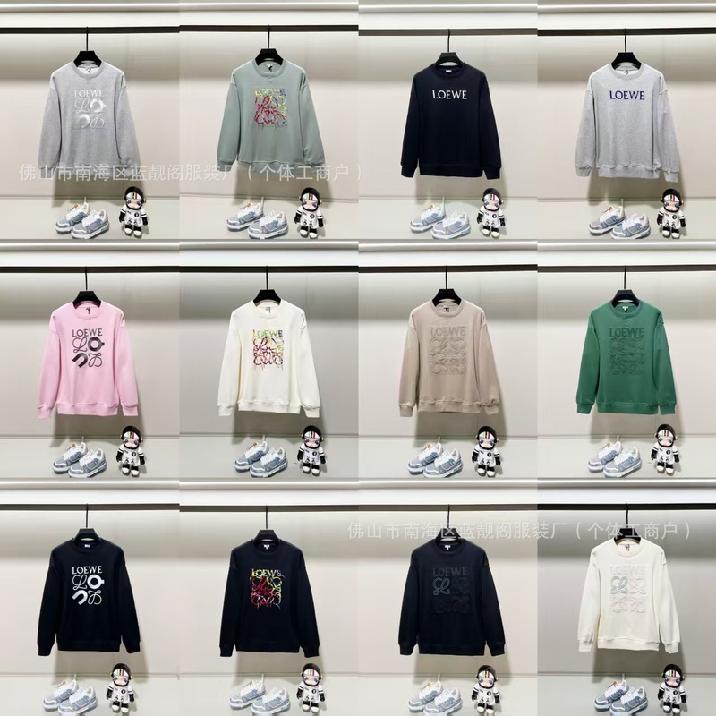 跨境高版本罗伊威loe经典宽松刺绣字母logo男女圆领卫衣长袖外贸|undefined
