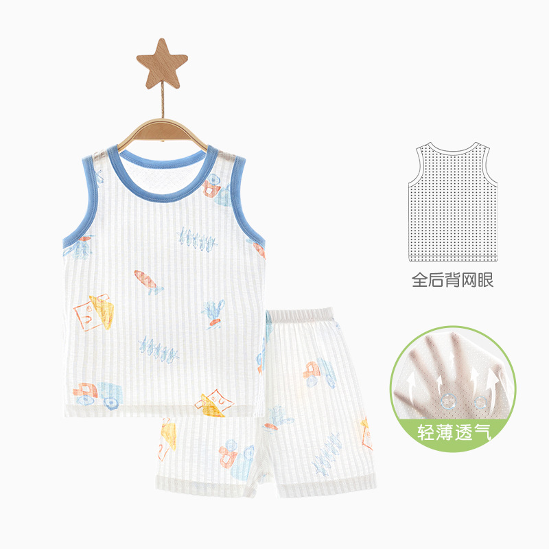 Traje de chaleco para bebé Verano niños algodón fino sin mangas cuerpo dividido fuera niños y niñas ropa de verano para bebés image 9