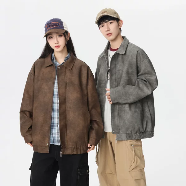 2025 Spring New American Suede Retro Pu Leather Jacket Men's Motorcycle Suit Loose Casual Easiest for Match Windproof Jacket