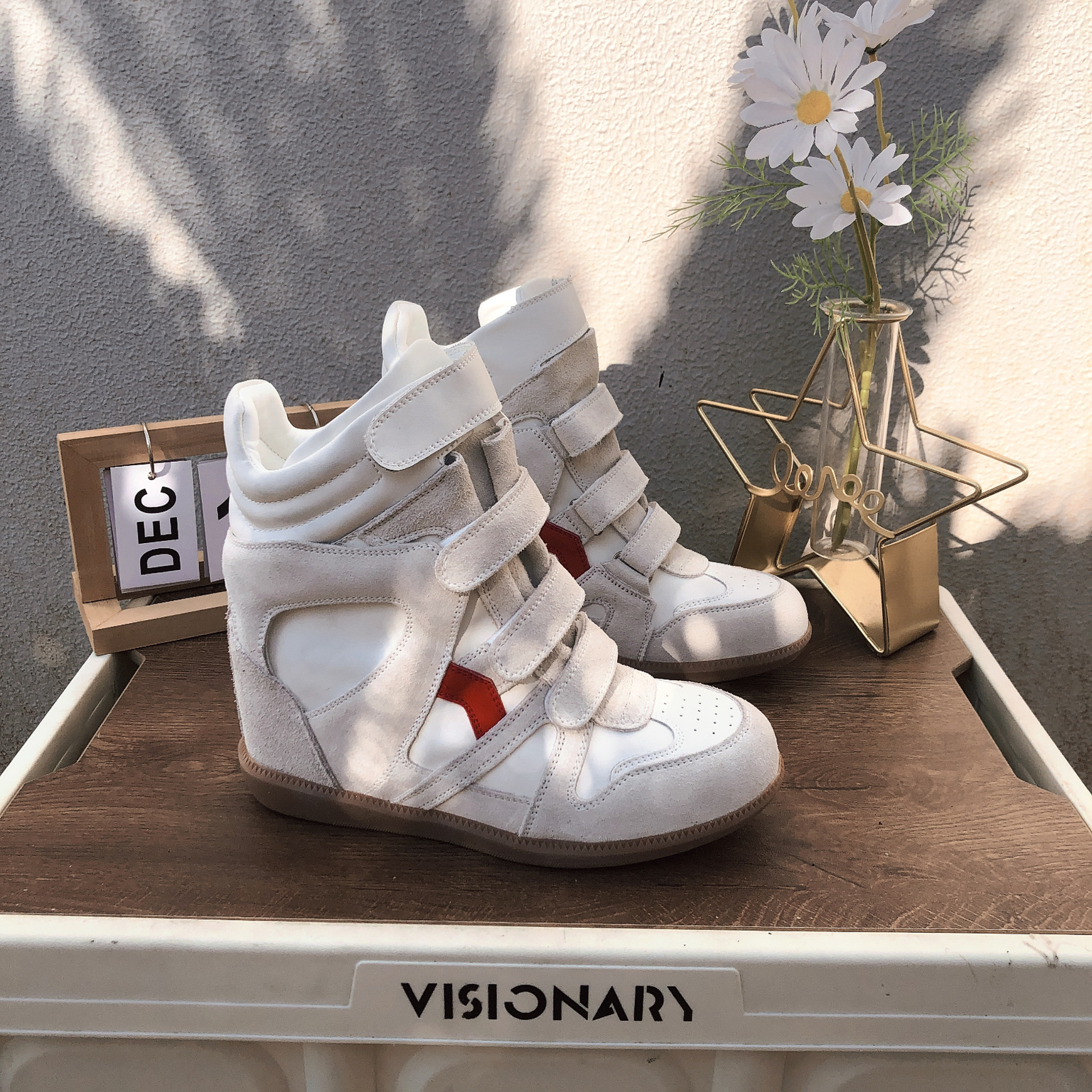 欧阳娜娜同款内增8公分德训鞋2025新款真皮复古魔术贴高帮休闲鞋