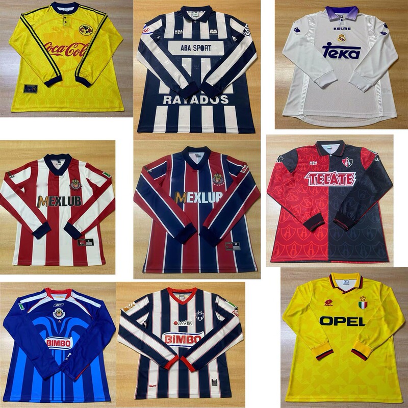 Old Retro Jersey Mexico America Chivas Real Madrid Monterrey Argentina Home and Away Long-Sleeved Football Uniform Old Retro Jersey Mexico America Chivas Real Madrid Monterrey Argentina Home and Away Long-Sleeved Football Uniform