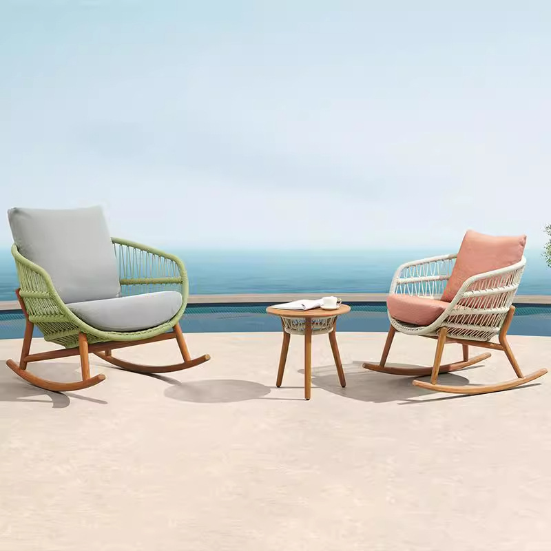 Sofá de patio impermeable al aire libre teca caña sofá jardín al aire libre residencial ocio simple combinación de madera sólida