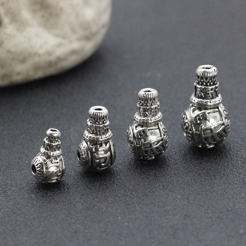 批发合金藏银三通佛头饰品配件六字真言三通佛塔 DIY藏式菩提配饰