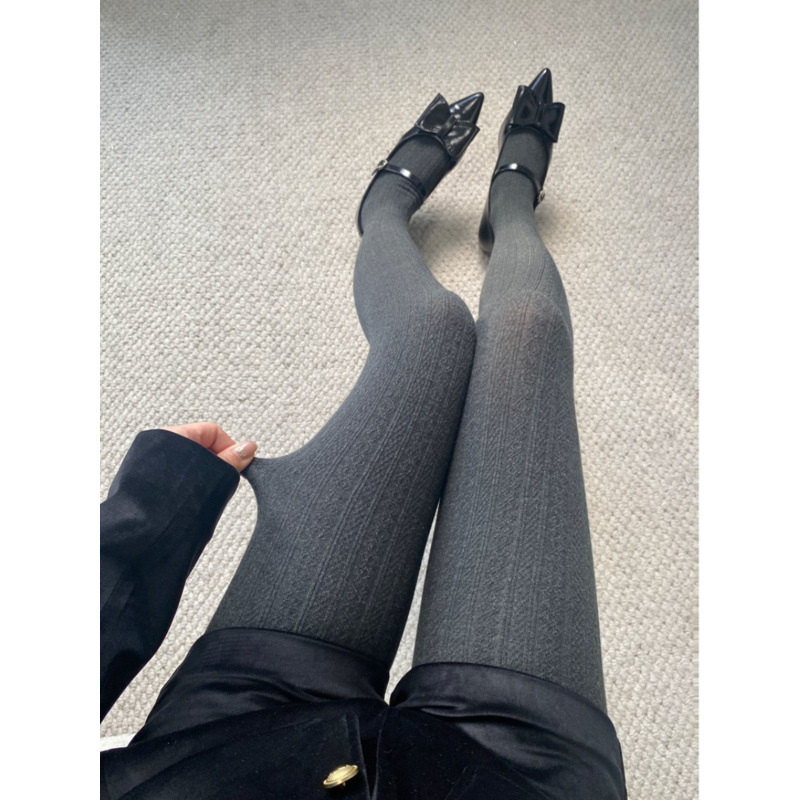 회색 팬티스타킹 레트로 트위스트 가을과 겨울 플러스 벨벳 따뜻한 바텀 양말 여성용 슬림 블랙 양말