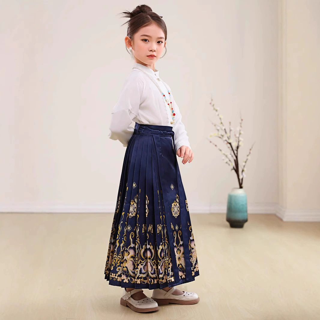 Национальная юбка с конским лицом весной и осенью 2024 Hanfu Girла Tang Kids Детская юбка с конским лицом женский костюм Новый китайский юбка