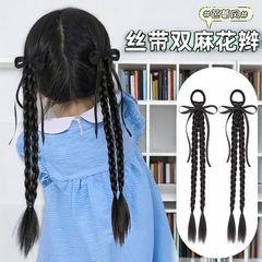 女性用ウィッグ三つ編み、中国風子供用三つ編み、ネット有名人バレエ風リボンボクシング三つ編みウィッグ、ダブルポニーテール