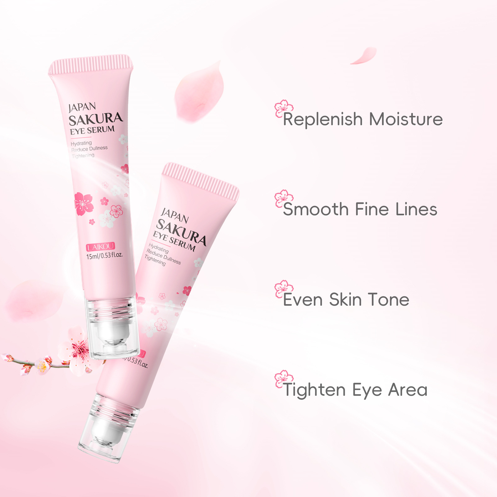 LAIKOU Cherry Blossom Eye Serum 15ml Roll-on Massage Eye Care Cream Moisturizing and Hydrating Skin Care Product undefined