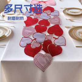 河北省工厂专供跨境热销情人节贴布镂空刺绣桌旗爱心餐垫盘布