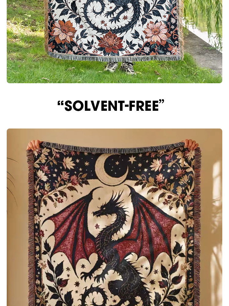 Copridivano in tessuto con nappa di drago in stile medievale Qin Che, coperta funzionale in jacquard da campeggio_voghion.com