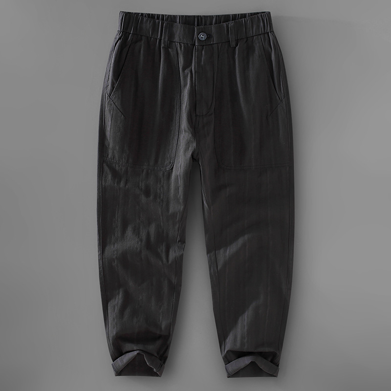 Men's cropped pants, spring tapered slimming pure cotton pants, slim fit casual pants, men's Korean version versatile leg length pants_voghion.com