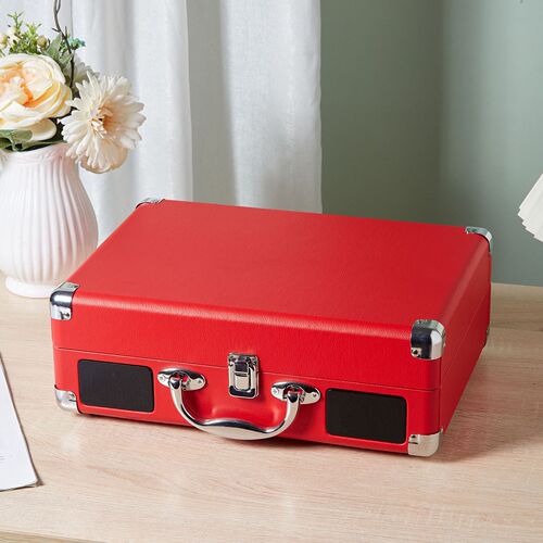 Large quantity PU red retro vinyl record player, vintage Bluetooth turntable, USB vinyl record player