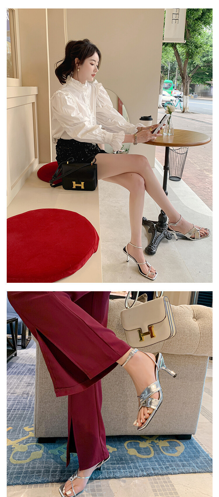 Sandal cao gót nữ hở mũi quai khóa cổ chân gót nhọn 9 cm — Màu vàng, Màu trắng be, Màu bạc chi tiết 24