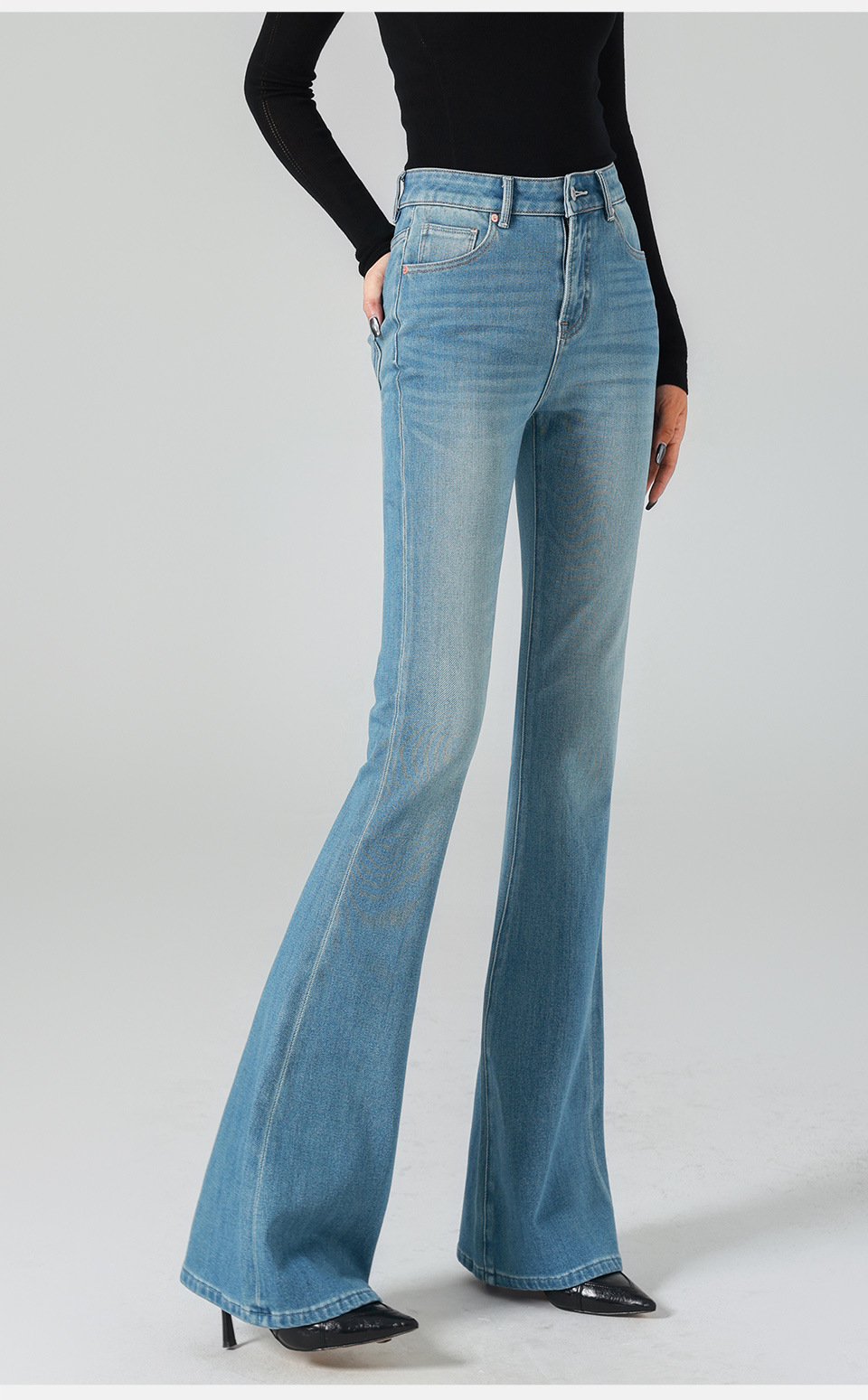 Retro High Waist Micro-horn Jeans Women's Jeans Versatile Four-season Color Four-sided Elastic Tight Body Hip Lift_ecoleips.com