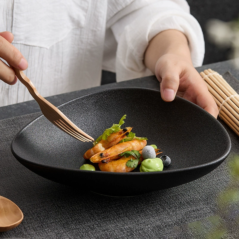 High -value salad bowl Japanese -style alien light bowl home cool dish cold noodle bowl Creative ceramic scrub triangular fruit bowl
