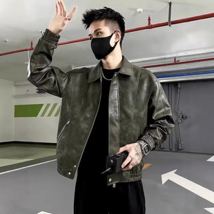 American Style Retro Leather Jacket Men's Spring and Autumn Fashionable Brand New Style Men's Short Jacket with Lapel