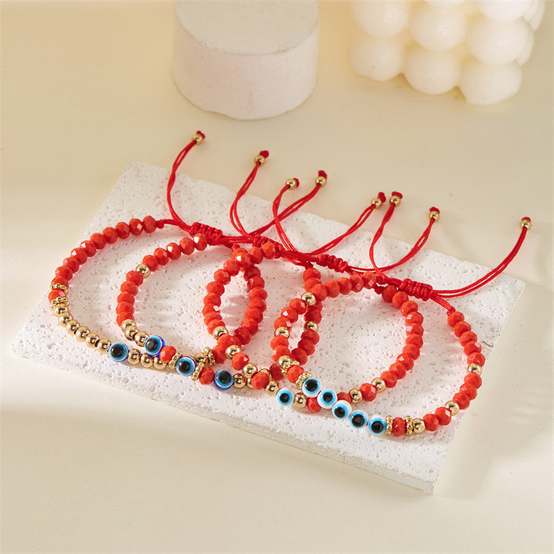 2025 Zodiac Year Lucky Red String Bracelet Stackable DIY Handmade Woven Beaded Bracelet Eye Bead Couple Bracelet