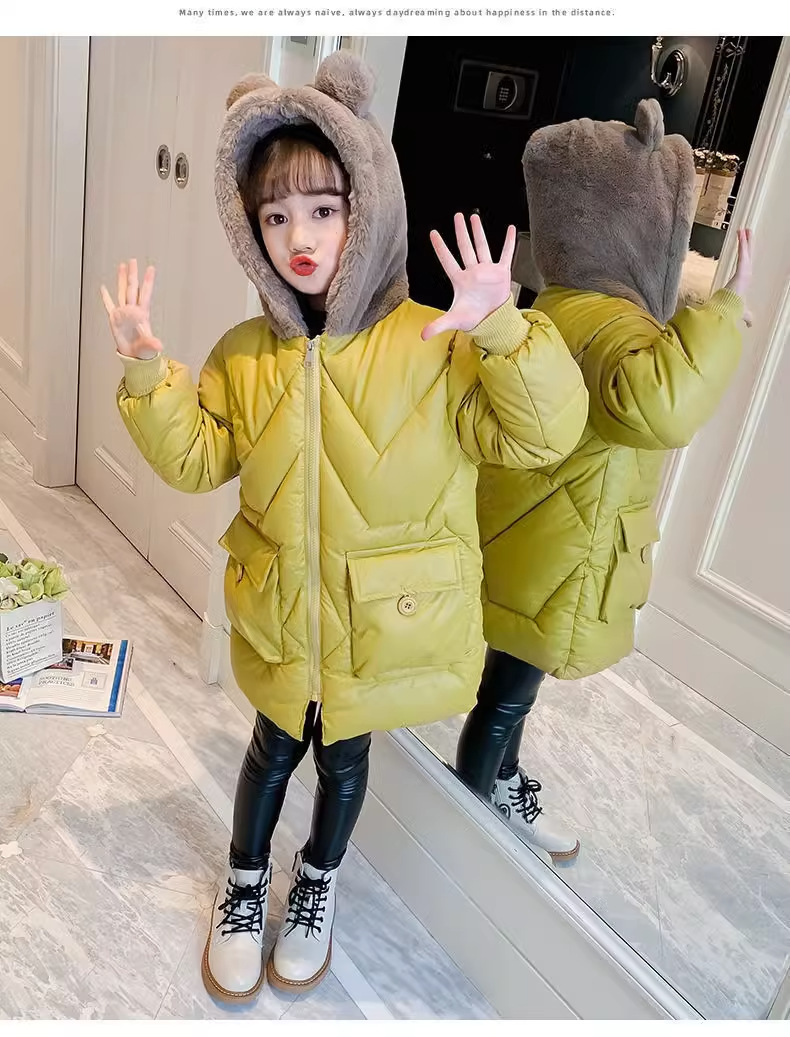 Mit Baumwolle verdicktes Winteroutfit für Mädchen, 2023 neue mittelgroße bis große Kinder-Daunenjacke, süße Mitte_voghion.com
