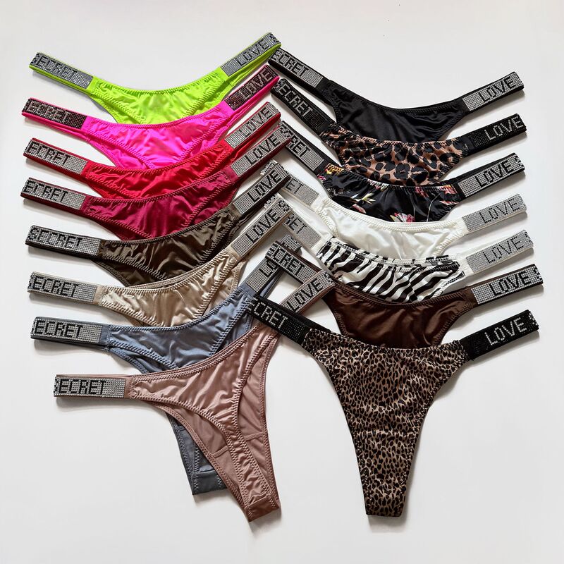 European and American Style Shiny Sexy Rhinestone Thong Panties for Women, Fitness Sports Butt-Lifting Low-Waist High-Cut Foreign Trade T-Pants