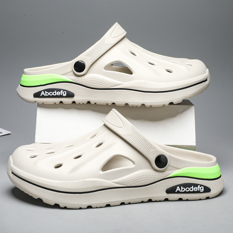 2025 verano zapatos con agujeros de gran tamaño para hombres sandalias casuales antideslizantes de suela suave para uso exterior, conducción resistente al desgaste, pantuflas Baotou en la playa