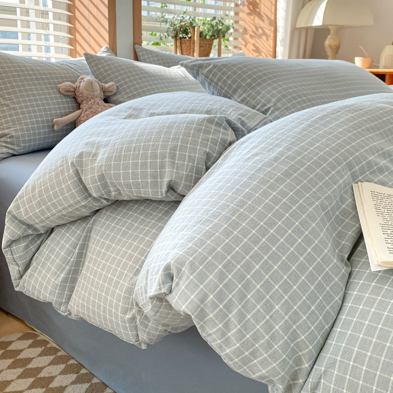 Cama de algodón lavado con agua de algodón de cuatro piezas, algodón puro 2025, nueva sábanas de cama, colchón de cama de tres piezas