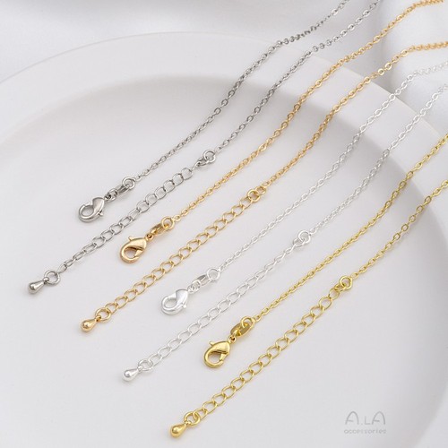 Color-preserving JF14K steel stamp package real gold finished necklace flat O separated bead chain water drop extension chain 45 cm clavicle neck chain