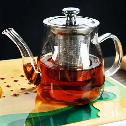 Wholesale High Borosilicate Glass Teapot, Stainless Steel Filter Flower Tea Runner Teapot, Thick Glass Tea Pot with Tea Separation