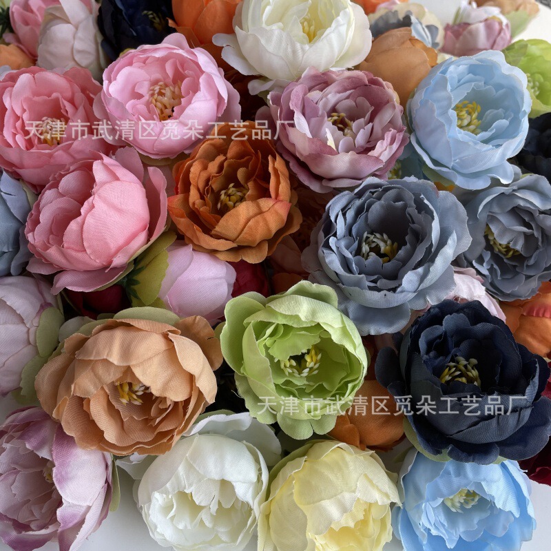 Simulated Flower Head DIY Material Package Handmade Hairpin Headband Fake Rose Head Cross-Border Silk Cloth Fake Flower Single Flower Wholesale