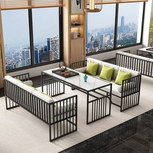 New Chinese Style Tea House Sofa Booth Restaurant B&B Cafe Hotel Lobby Box Iron Sofa Table and Chair Combination