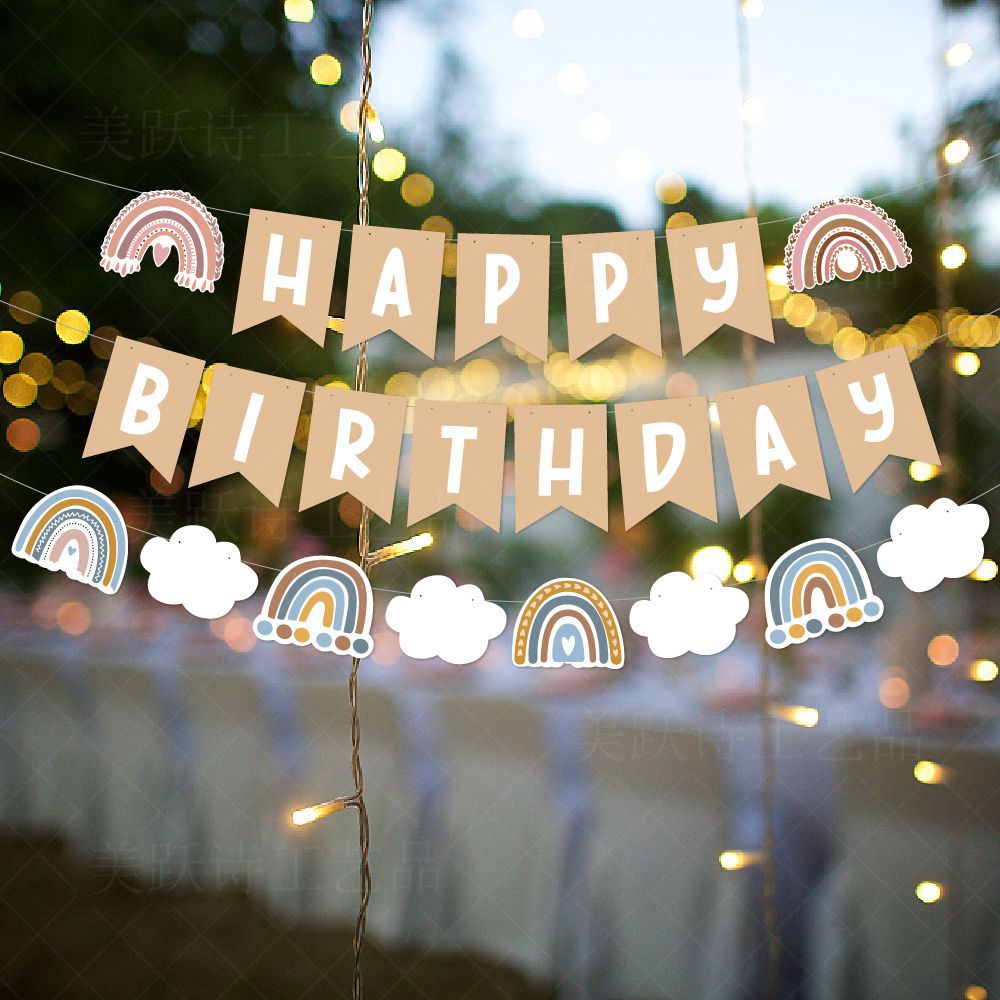 Bohemia cumpleaños fiesta decoración nube cumpleaños tire bandera Groovy Arco Iris panal decoración cumpleaños traje
