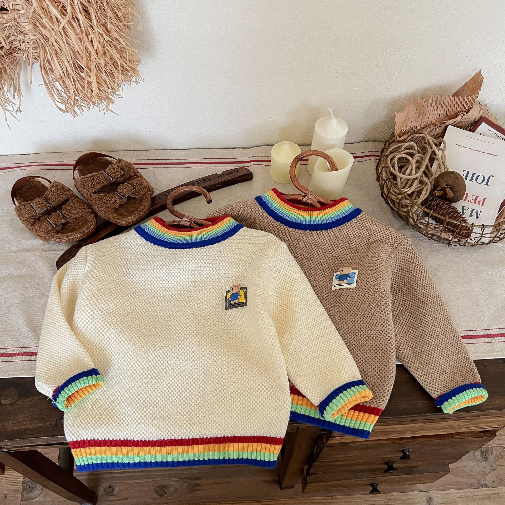 JINYONG Boys Rainbow Cartoon Sweater Cardigan Korean Edition Trendy Baby Knitted Round Neck Outer Wear Children's Coat_voghion.com