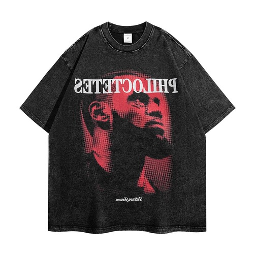 Vintage Wash Pure Cotton Short Sleeve T-Shirt for Men Summer Streetwear Versatile Hip-Hop Print Instagram Top
