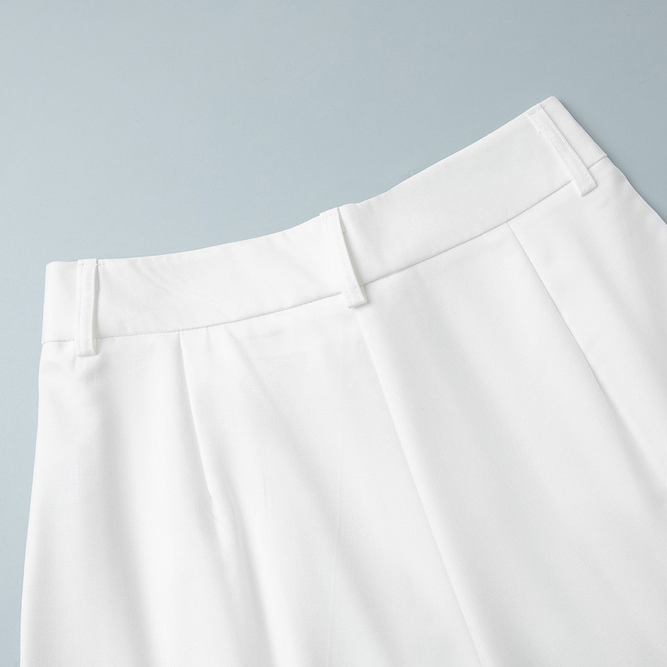 Quần short ống đứng kiểu quần vest lưng cạp chun, dáng năm phần rộng rãi tôn dáng — Màu mơ, Màu trắng chi tiết 9