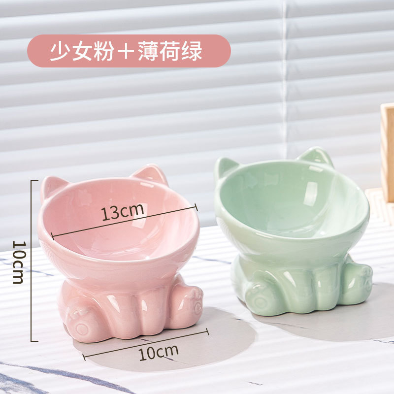 猫用ボウル セラミック製 猫用食器 黒ずみ防止 高足 斜め口 猫用食器 ペット用犬用水飲みボウル 首保護設計|undefined