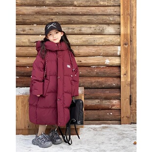 New Year Red Girls Down Cotton-padded Jacket Long Children's Large Quilt Coat Over-knee Warm Cotton-padded Coat Thickened