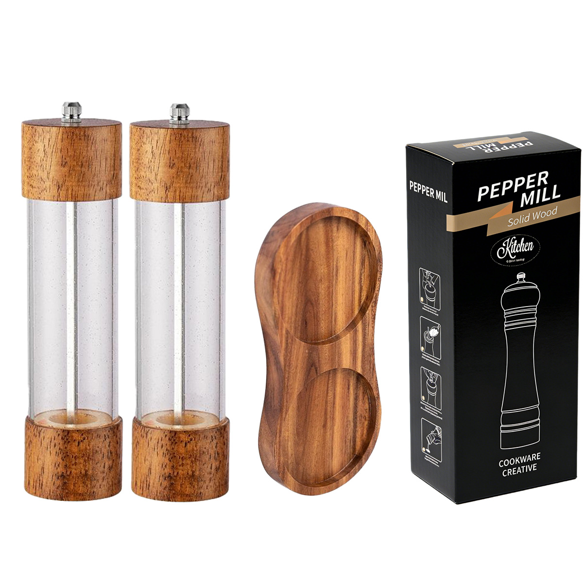 Molino de pimienta de madera núcleo cerámico manual acrílico polvo de pimienta sal marina molino multipropósito herramientas de cocina multipropósito para el hogar