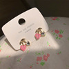 Blue cute earrings with bow, asymmetrical brand rabbit, 2021 collection, Japanese and Korean