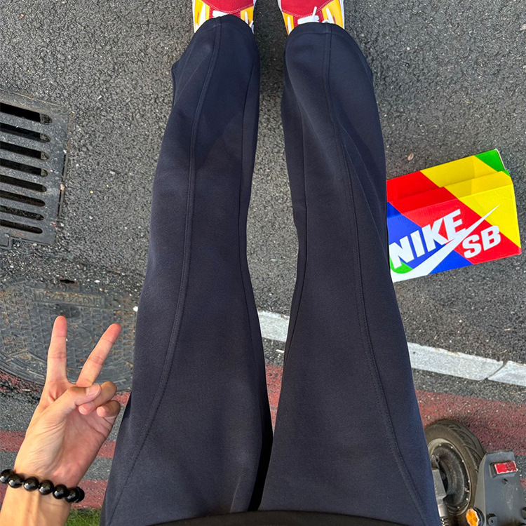 Navy Blue American-Style Men's Sweatpants for Autumn and Winter, Cleanfit Pants That Make Legs Look Longer, Crotch-Lifting, Side-Cut Casual Pants