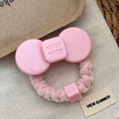 hair accessory for girls, Korean-style – Saç üçün rezinlər - pink-circle-large-bow