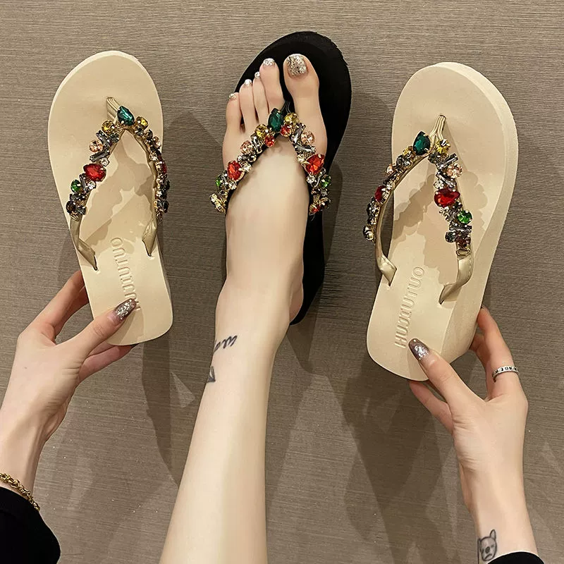 Summer slippers, flip flops platform, slide high heels, beach footwear, internet celebrity