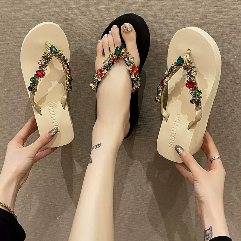 Summer slippers, flip flops platform, slide high heels, beach footwear, internet celebrity