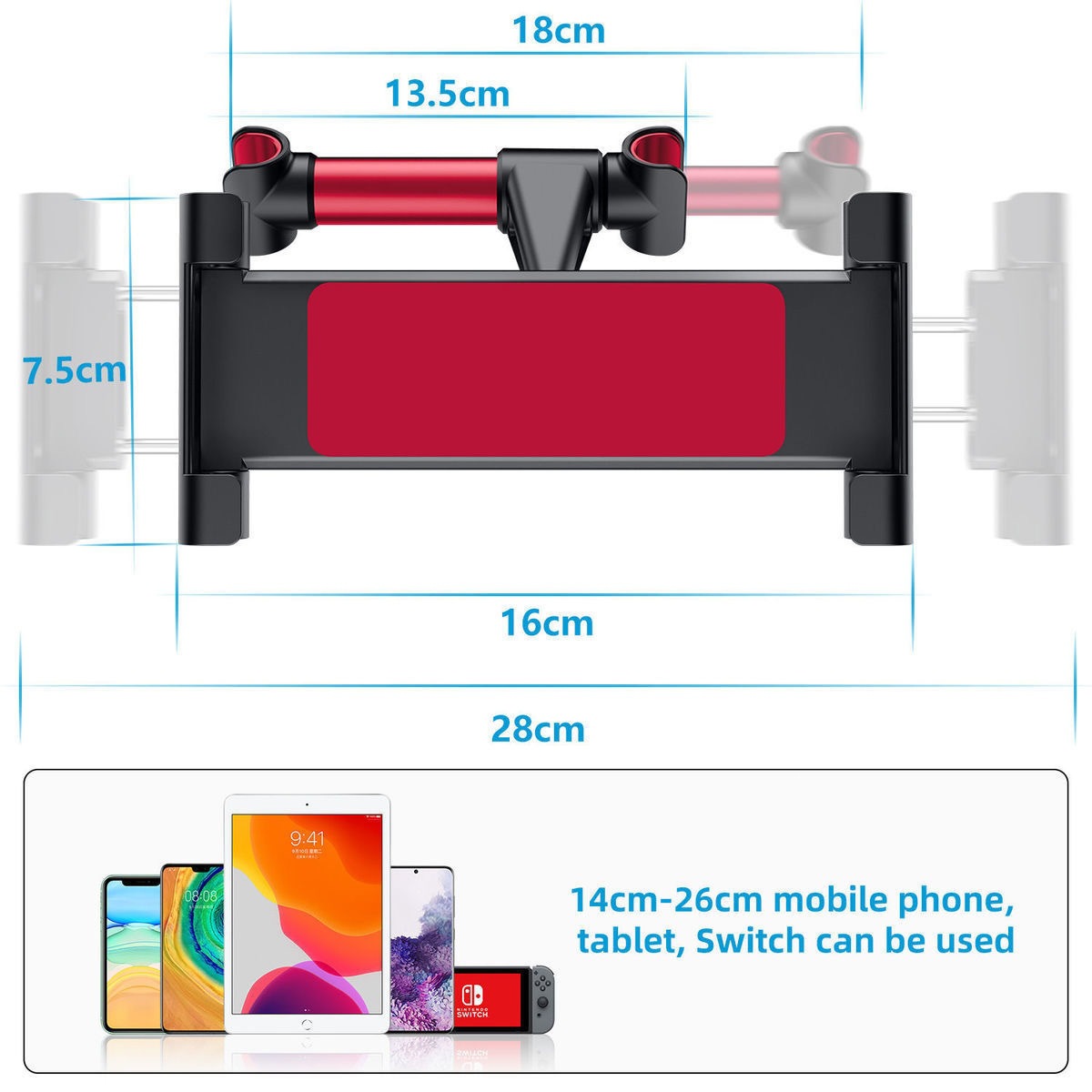 Car-mounted phone and tablet holder for rear seat headrest, multifunctional support for iPad, automotive accessories