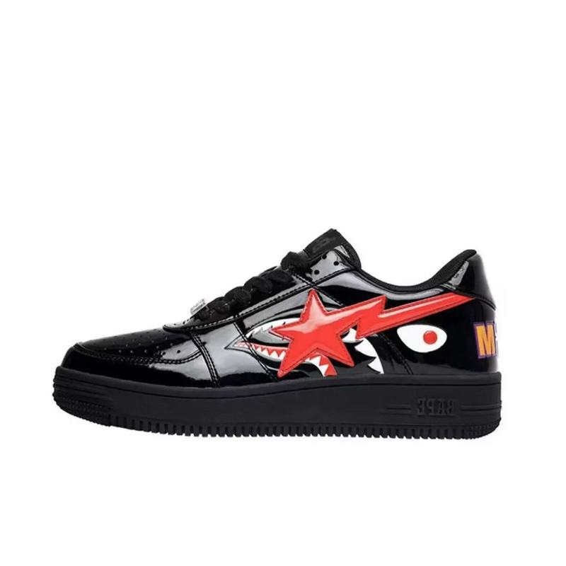 BAPESTA SK8 DUNK ブラック ホワイト シャーク パテントレザー トレンド カジュアル バイブ ロートップ スポーツ スケートボード シューズ|undefined