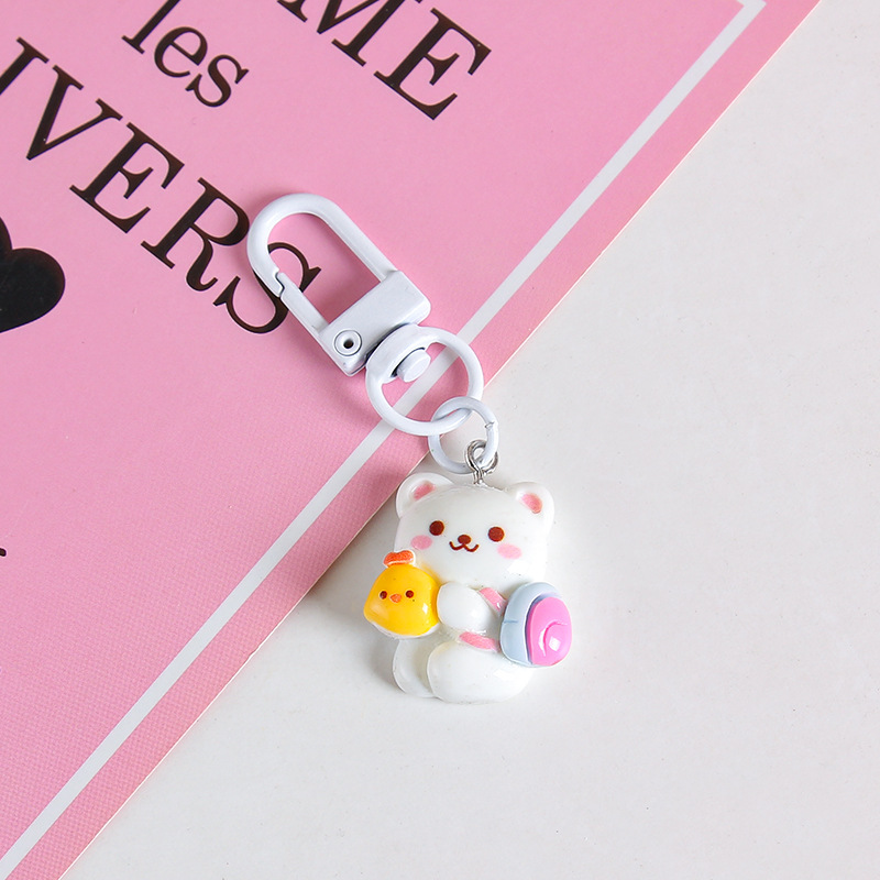 Lindo bolsa de conejito kindergarten adornos resina oso llavero colgante estudiante mochila pequeños regalos