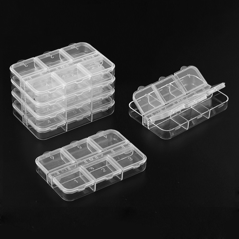 New 6-grid packing box nail diamond sequins storage with lid jewelry medicine sample portable 6-grid long box
