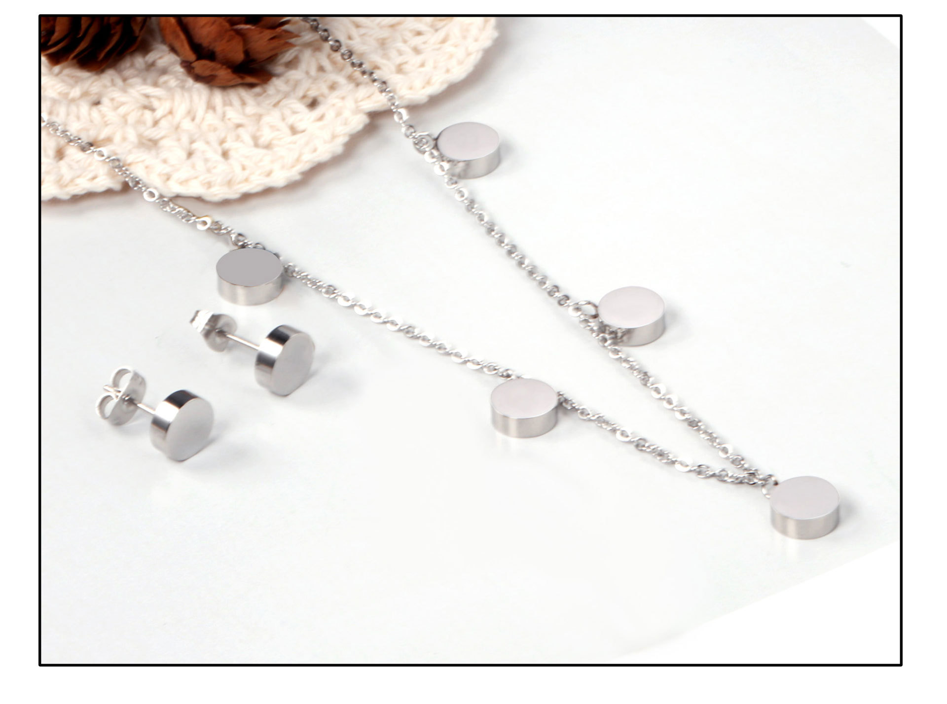 Fashion Star Moon Stainless Steel Plating Earrings Necklace 1 Set