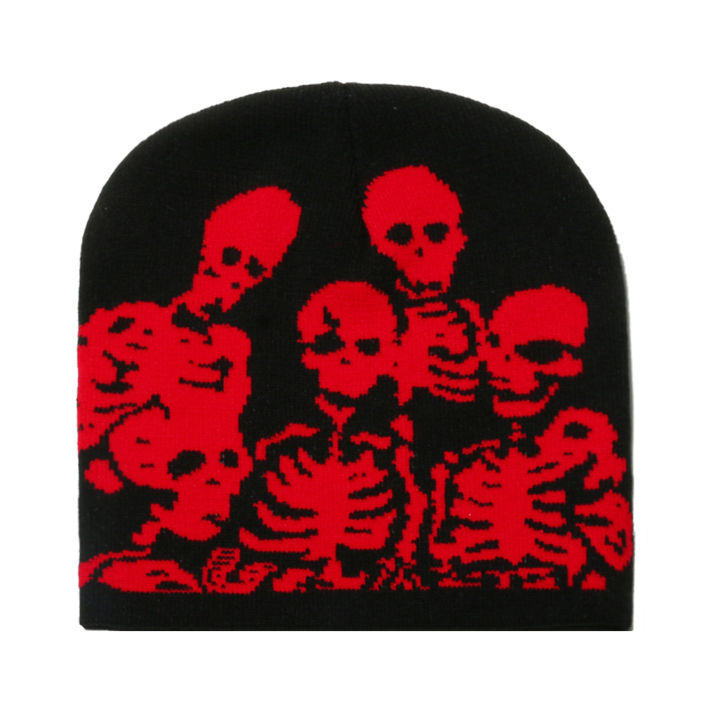 Autumn&Winter Season Men's Exaggerated Punk Streetwear Skull Skull Eaveless Wool Cap