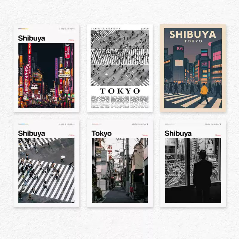 Tokyo Shibuya Japan Travel Art Black and White Art Photography Decorative Poster Minimalist Living Room Decorative Art Print Tokyo Shibuya Japan Travel Art Black and White Art Photography Decorative Poster Minimalist Living Room Decorative Art Print